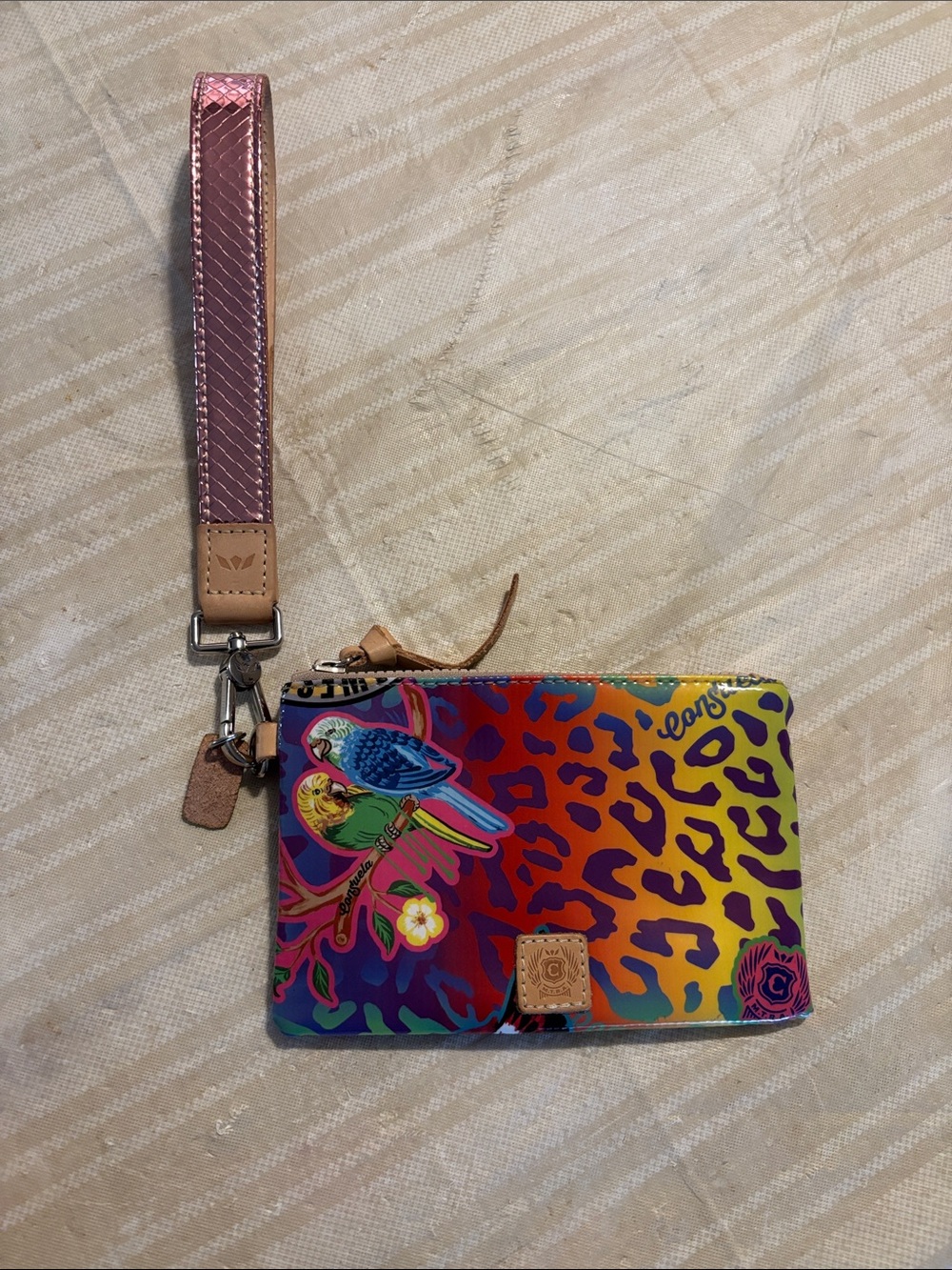 Consuela Rainbow Parrot Leopard Print Wristlet